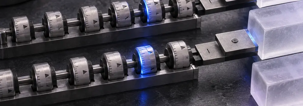Two mechanical counter sequences with a repeated blue position, representing nonce reuse across encryptors.