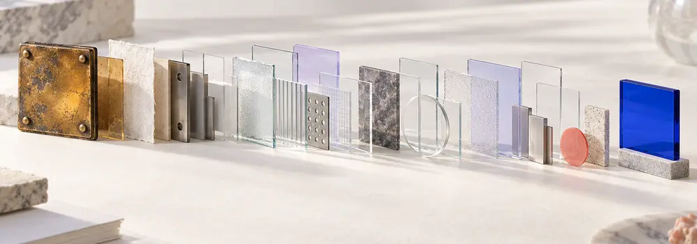A long sequence of legacy metal and glass layers approaches a clean blue terminal marker.